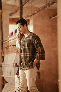 The Asal Kita Men 3/4 Sleeve Kurta - Picnic Army