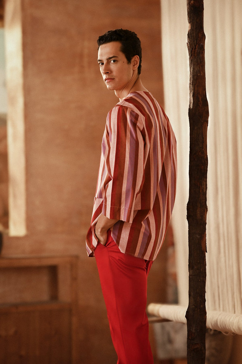 The Asal Kita Men 3/4 Sleeve Kurta - Rouge Prestige