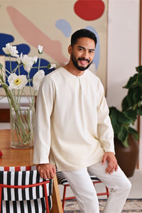 The Akari Men Kurta - Cream Stripe