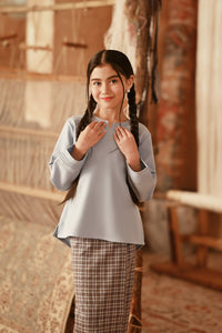 The Asal Kita Kedah Broderie Blouse - Blue Fog