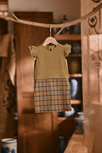 The Hariri Babies Broderie Kurung - Sunleaf Grid Butter Olive