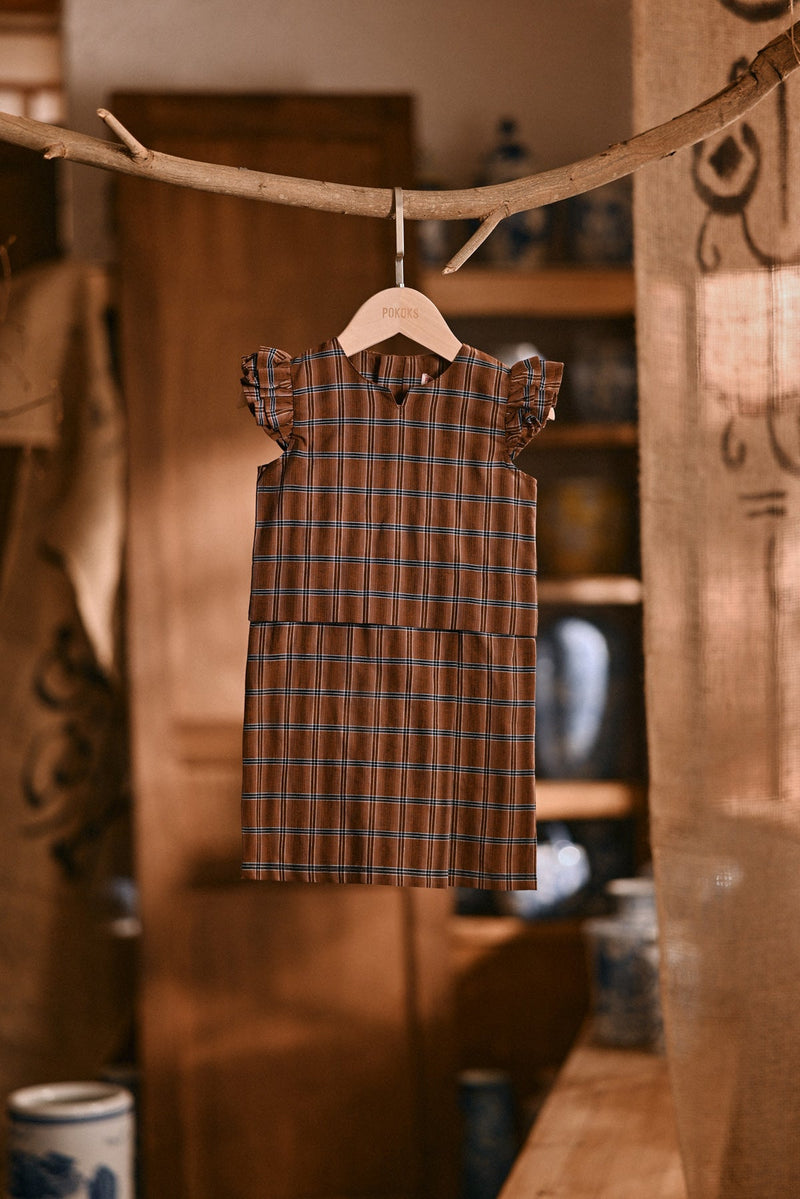 The Hariri Babies Broderie Kurung - Copper Grid