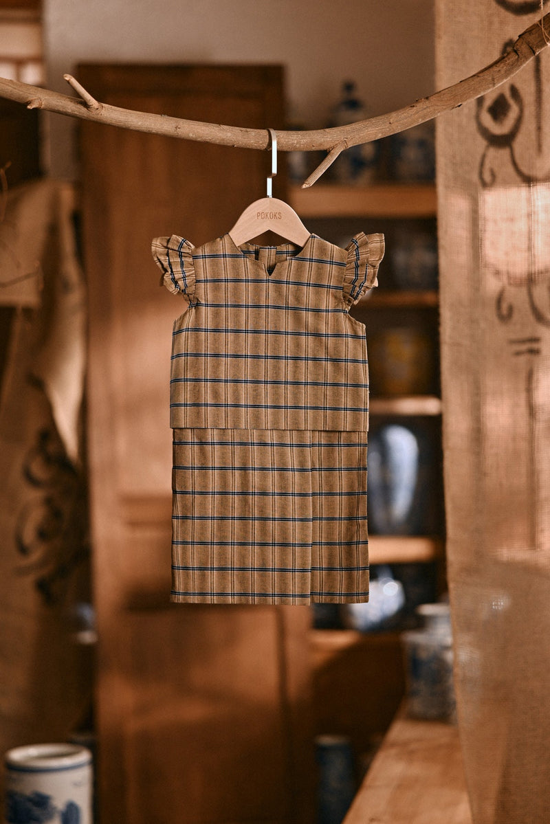 The Hariri Babies Broderie Kurung - Sunleaf Grid