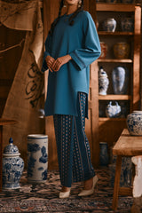 The Hariri Women Folded Skirt - Teal Borneo