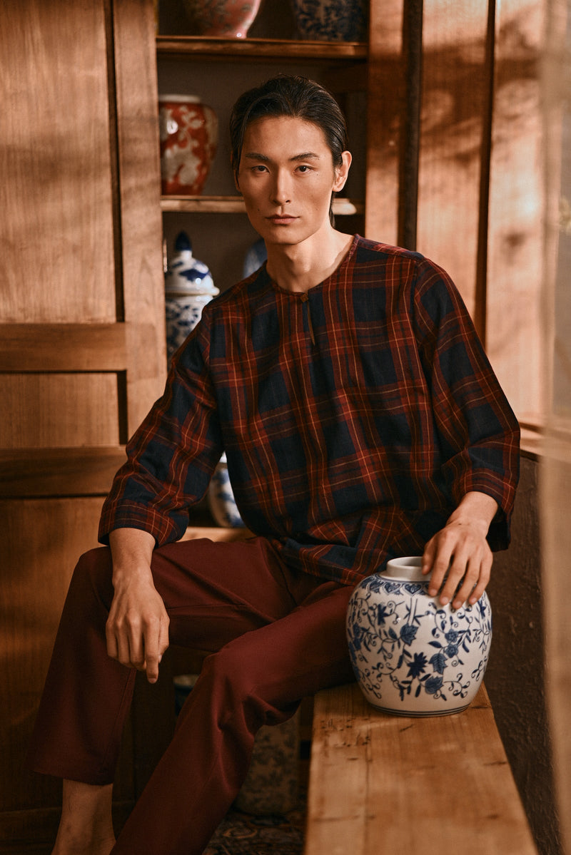 The Hariri Men 3/4 Sleeve Kurta - Garnet Square