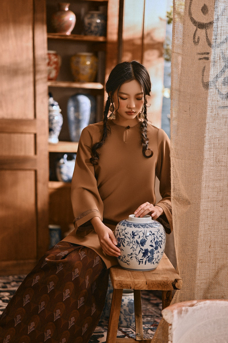 The Hariri Women Pesak Kurung Top - Latte