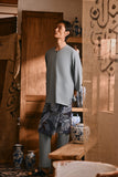 The Hariri Men 3/4 Sleeve Kurta - Silver Blue