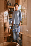 The Hariri Men 3/4 Sleeve Kurta - Clean Blue
