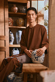 The Hariri Men 3/4 Sleeve Kurta - Milk Chocolate