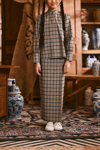 The Hariri Folded Skirt - Slate Grid