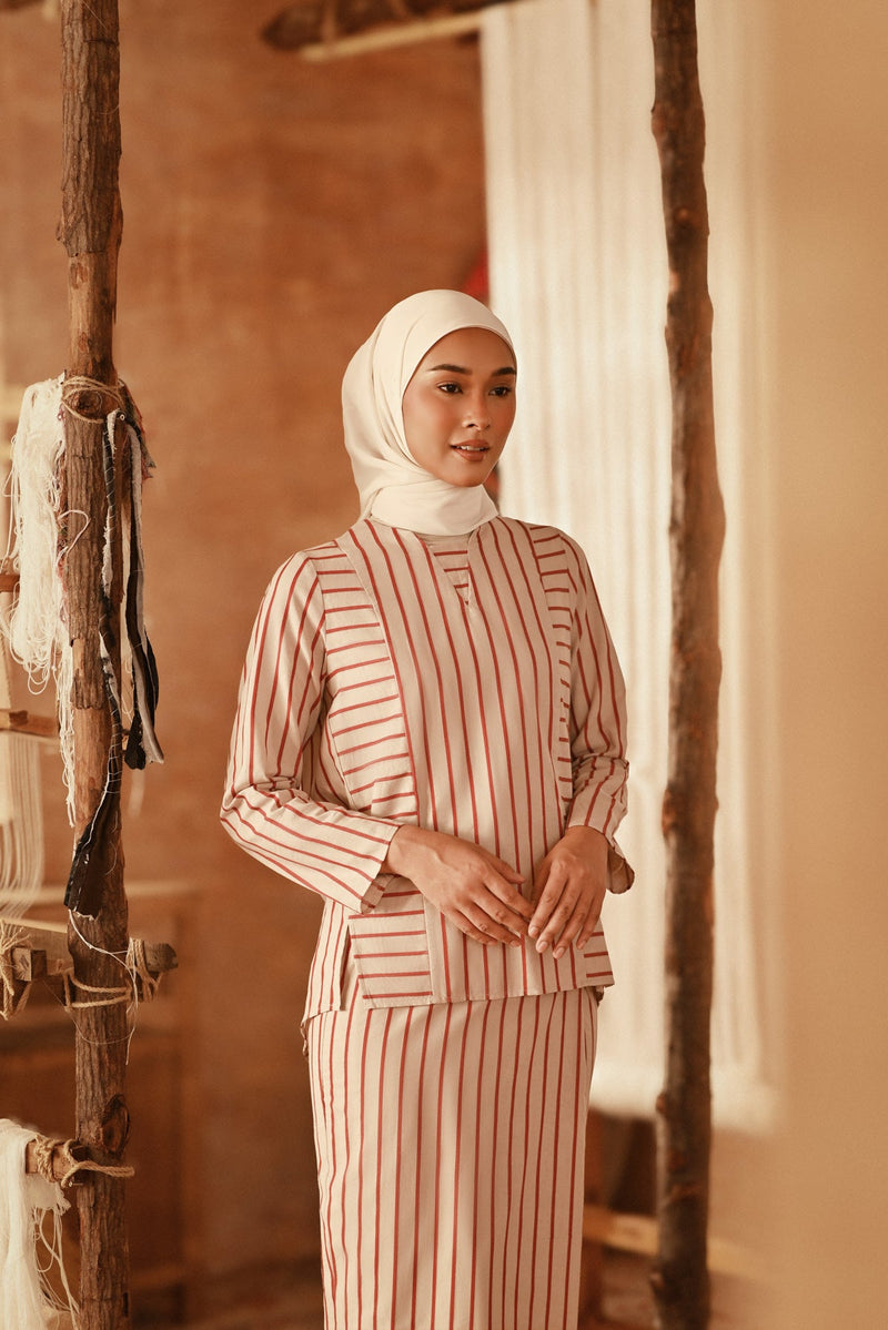 The Asal Kita Women Kedah Striped Blouse - Peanut Regal