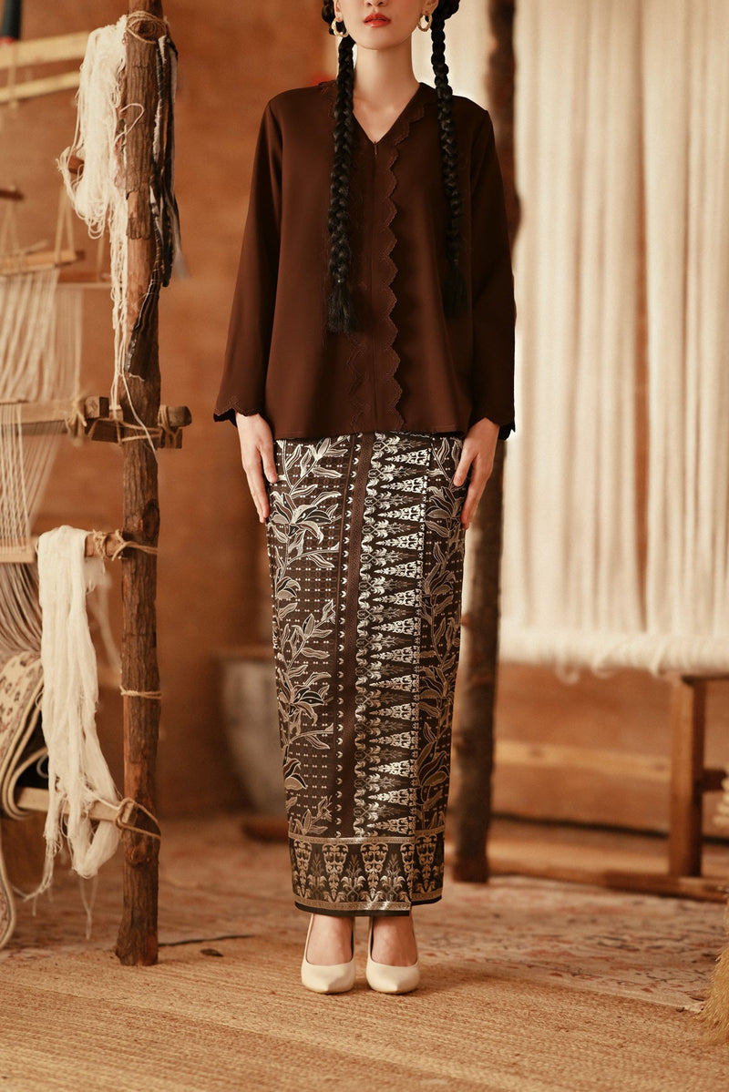 The Asal Kita Women Jacquard Skirt - Chocolate Bloom