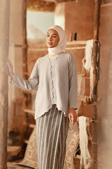 The Asal Kita Women Embellish Kebaya Top - Stone Grey