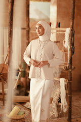 The Asal Kita Women Embroidered Kebaya Top - Fog Cream