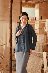 The Asal Kita Women Embroidered Kebaya Top - Deep Blue