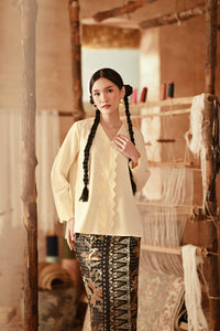 The Asal Kita Women Embroidered Kebaya Top - Pastel Yellow
