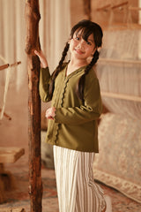 The Asal Kita Embroidered Kebaya Top - Green Olive