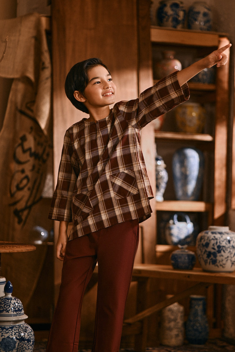 The Hariri 3/4 Sleeve Kurta - Cherrywood