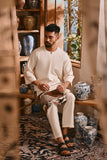 The Hariri Men 3/4 Sleeve Kurta - Whisper Cream