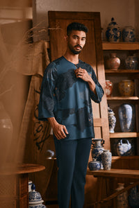 The Hariri Men 3/4 Sleeve Kurta - Teal Oasis