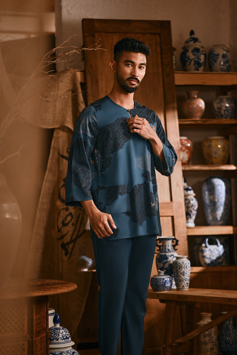 The Hariri Men 3/4 Sleeve Kurta - Teal Oasis