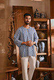 The Hariri Men 3/4 Sleeve Kurta - Blue Borneo
