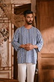 The Hariri Men 3/4 Sleeve Kurta - Blue Borneo