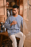 The Hariri Men 3/4 Sleeve Kurta - Blue Borneo
