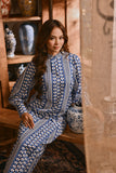 The Hariri Women Mandarin Collar Blouse - Blue Borneo