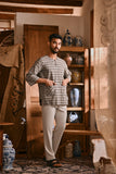 The Hariri Men 3/4 Sleeve Kurta - Slate Grid