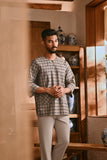 The Hariri Men 3/4 Sleeve Kurta - Slate Grid