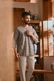 The Hariri Men 3/4 Sleeve Kurta - Slate Grid