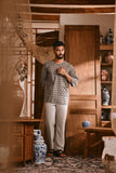 The Hariri Men 3/4 Sleeve Kurta - Slate Grid