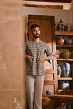 The Hariri Men 3/4 Sleeve Kurta - Slate Grid