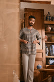 The Hariri Men 3/4 Sleeve Kurta - Slate Grid
