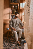 The Hariri Men 3/4 Sleeve Kurta - Slate Grid