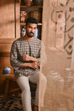 The Hariri Men 3/4 Sleeve Kurta - Slate Grid