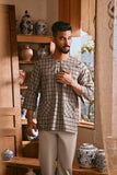 The Hariri Men 3/4 Sleeve Kurta - Slate Grid