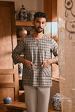 The Hariri Men 3/4 Sleeve Kurta - Slate Grid