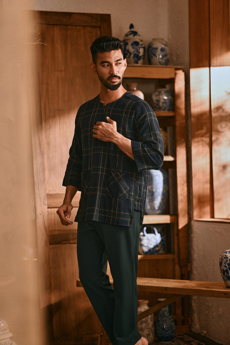 The Hariri Men 3/4 Sleeve Kurta - Evergreen Square