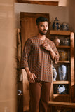 The Hariri Men 3/4 Sleeve Kurta - Copper Grid