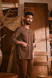 The Hariri Men 3/4 Sleeve Kurta - Copper Grid