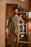 The Hariri Men 3/4 Sleeve Kurta - Sunleaf Grid
