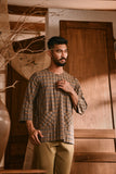 The Hariri Men 3/4 Sleeve Kurta - Sunleaf Grid