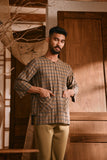 The Hariri Men 3/4 Sleeve Kurta - Sunleaf Grid