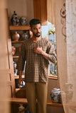 The Hariri Men 3/4 Sleeve Kurta - Sunleaf Grid
