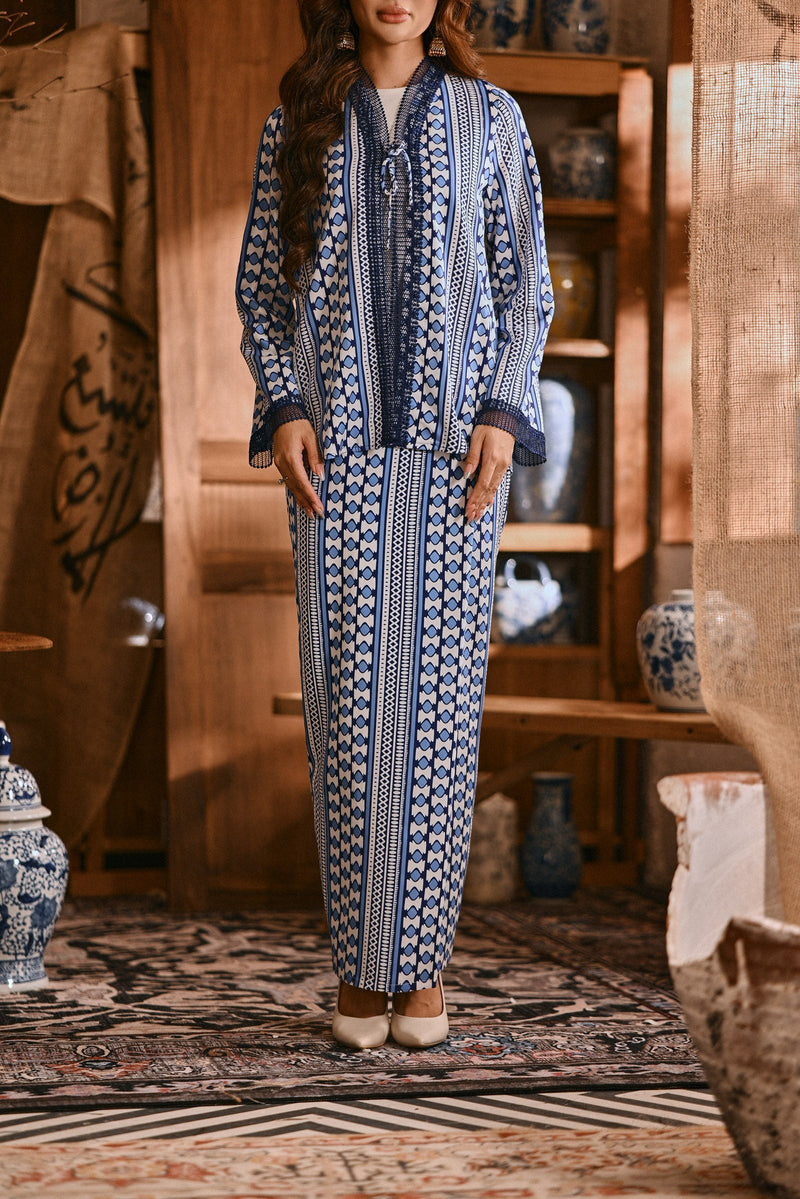 The Hariri Women Folded Skirt - Blue Borneo