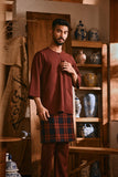 The Hariri Men 3/4 Sleeve Kurta - Royal Burgundy