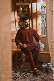 The Hariri Men 3/4 Sleeve Kurta - Royal Burgundy