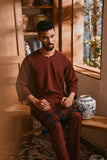 The Hariri Men 3/4 Sleeve Kurta - Royal Burgundy
